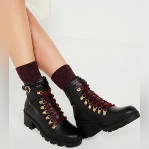 NEW C WONDER 8.5 M BLACK LANEY LUG SOLE COMBAT BOOTS SIDE ZIP GOLD HARD…